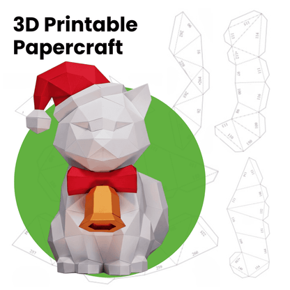 Christmas Cat Papercraft Template Printable DIY 