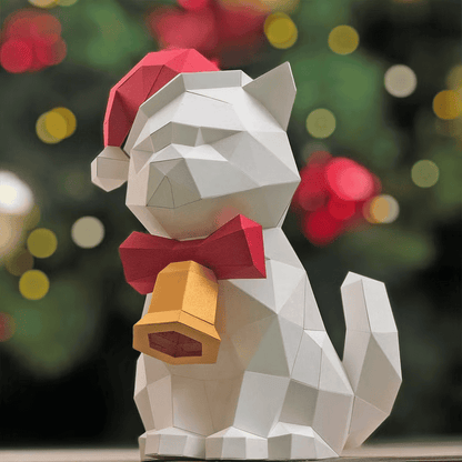 Christmas Cat Papercraft Template Printable DIY 