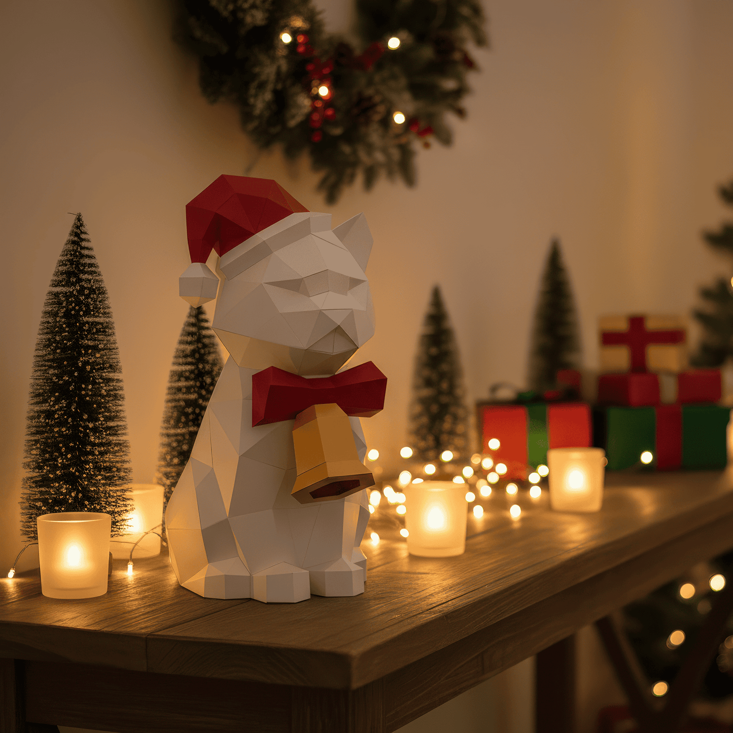 Christmas Cat Papercraft Template Printable DIY 