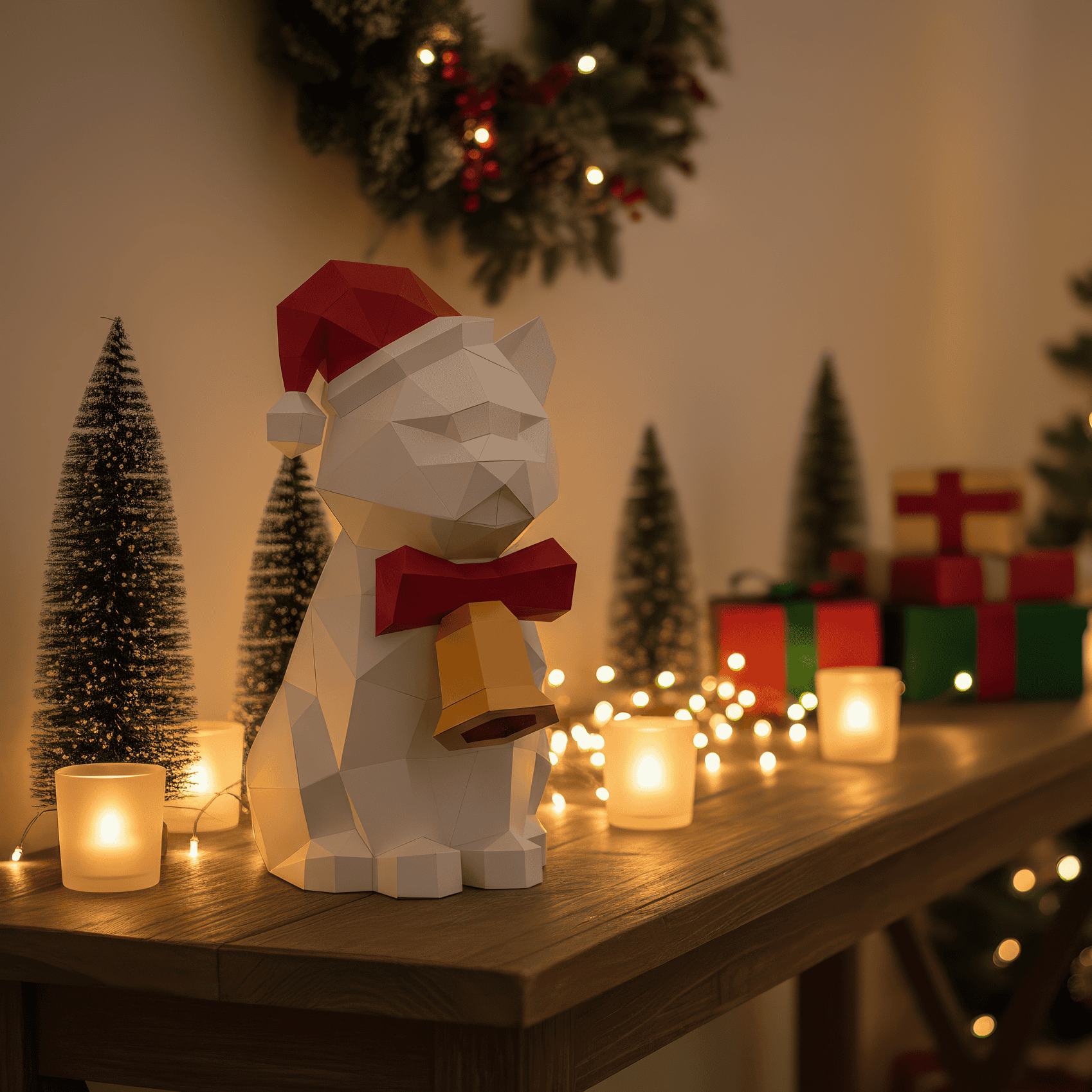 Christmas Cat Papercraft Template Printable DIY 