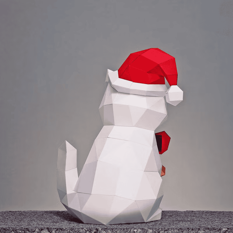 Christmas Cat Papercraft Template Printable DIY 