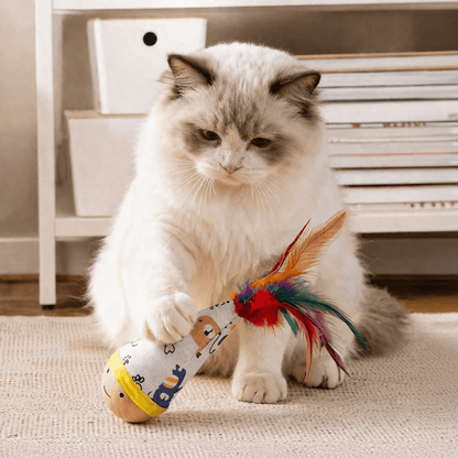 Colorful Wiggle Wooden Wobble Feather Cat Toy Roly Poly