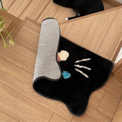 Cute Black Cat Face Plush Rug Door mat