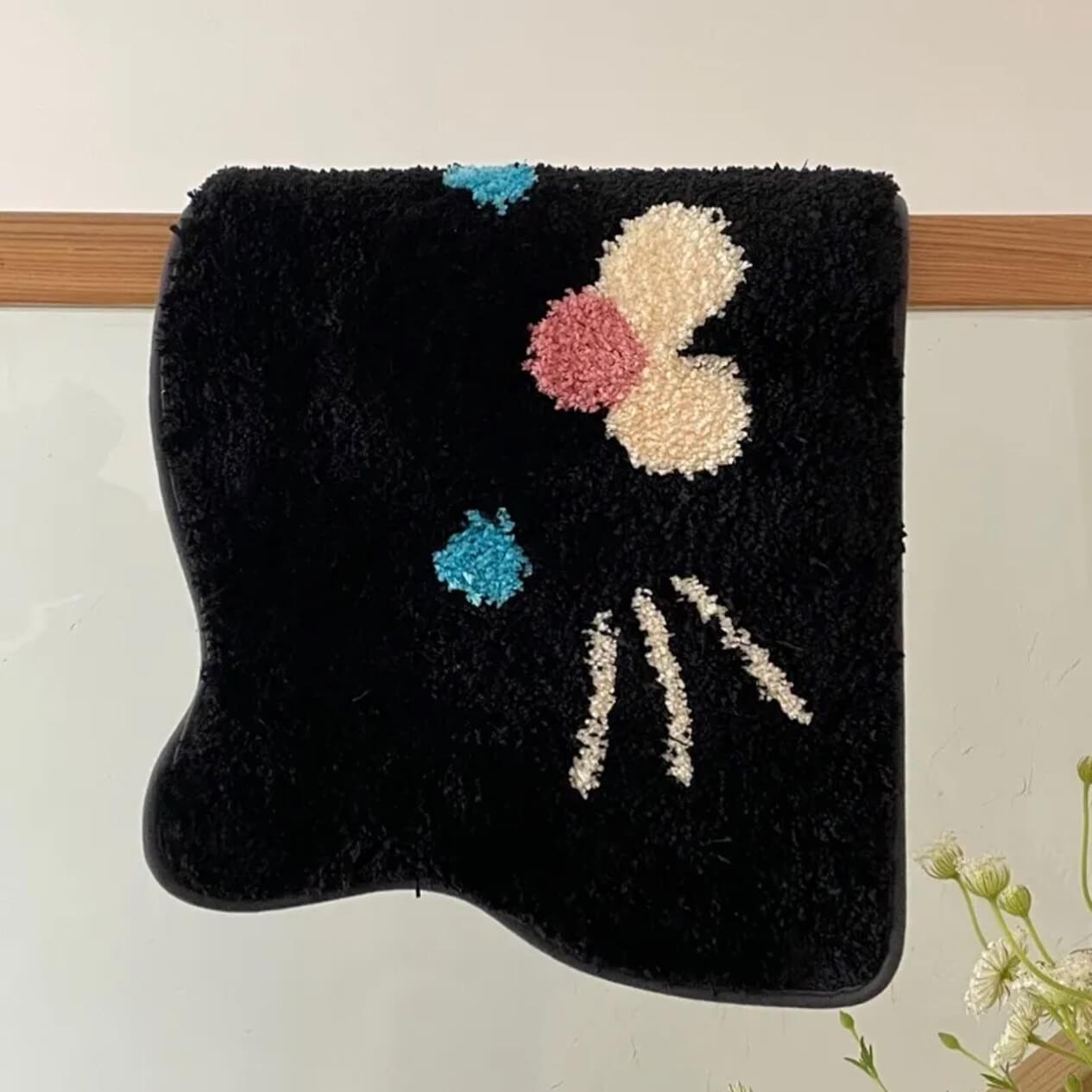 Cute Black Cat Face Plush Rug Door mat