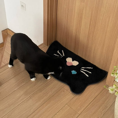 Cute Black Cat Face Plush Rug Door mat