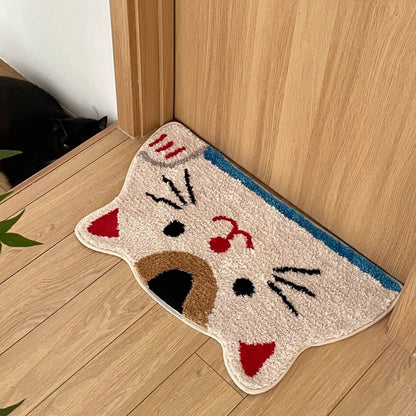 Cute Japanese Lucky Cat Cat shaped Plush Rug Door mat