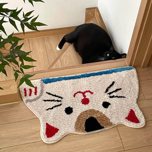 Cute Japanese Lucky Cat Cat shaped Plush Rug Door mat