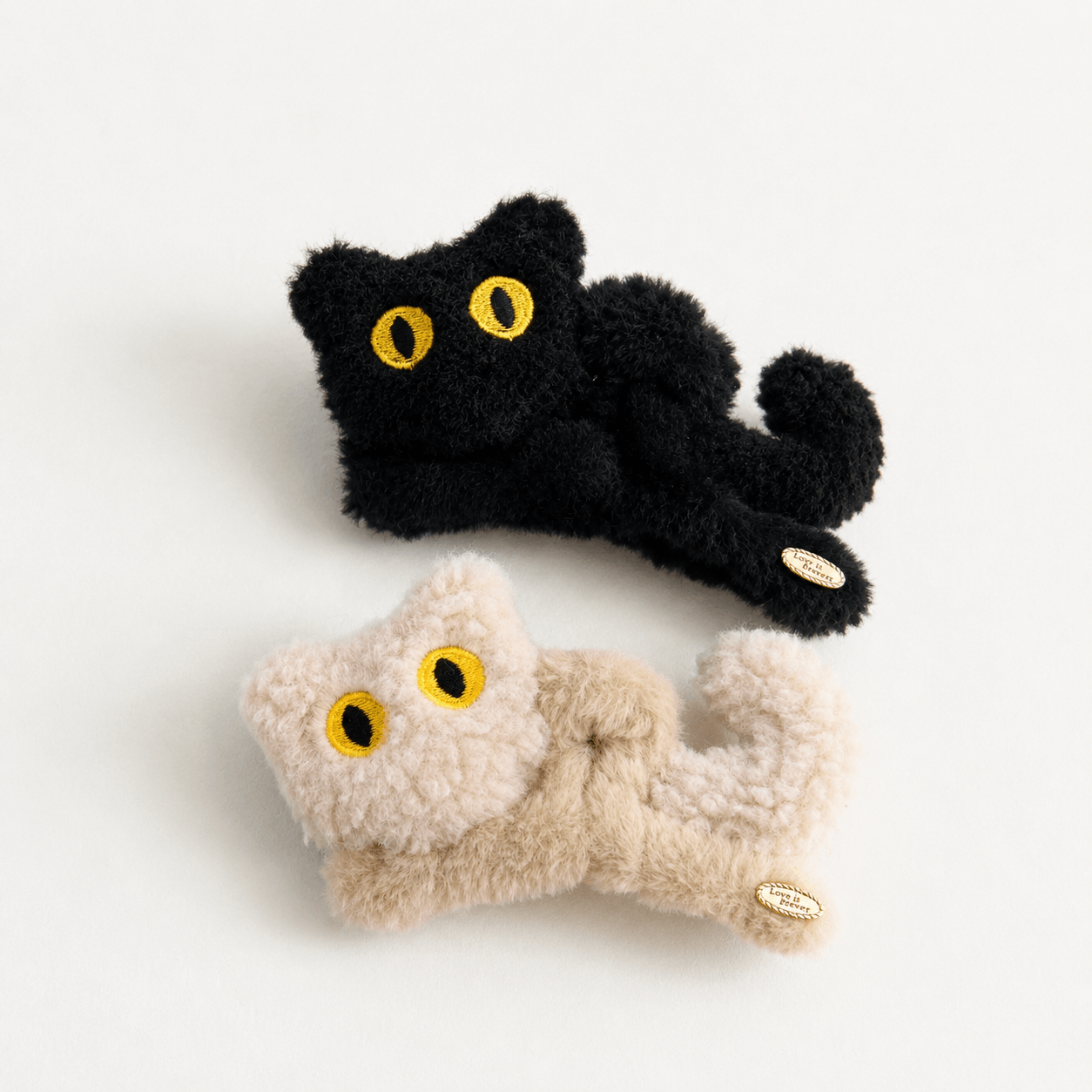 Cute Plush Cat Hair Claw Clip Beige Black
