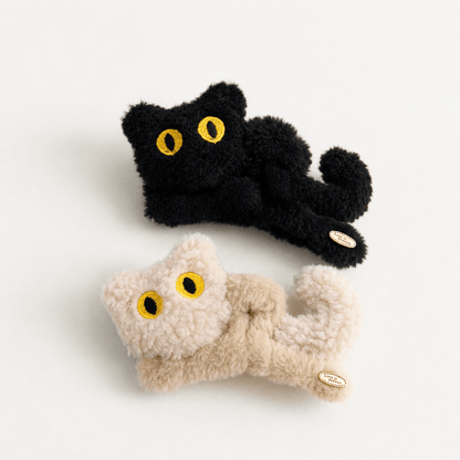 Cute Plush Cat Hair Claw Clip Beige Black