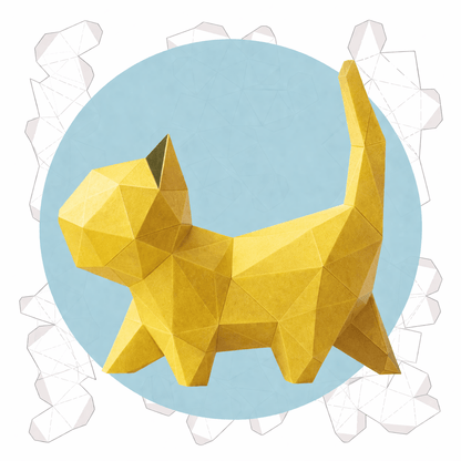DIY 3D Cute Walking Cat Papercraft Template Printable PDF Geometric