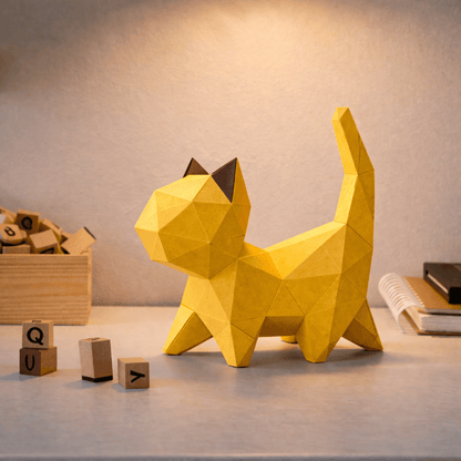 DIY 3D Cute Walking Cat Papercraft Template Printable PDF Geometric