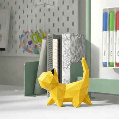 DIY 3D Cute Walking Cat Papercraft Template Printable PDF Geometric