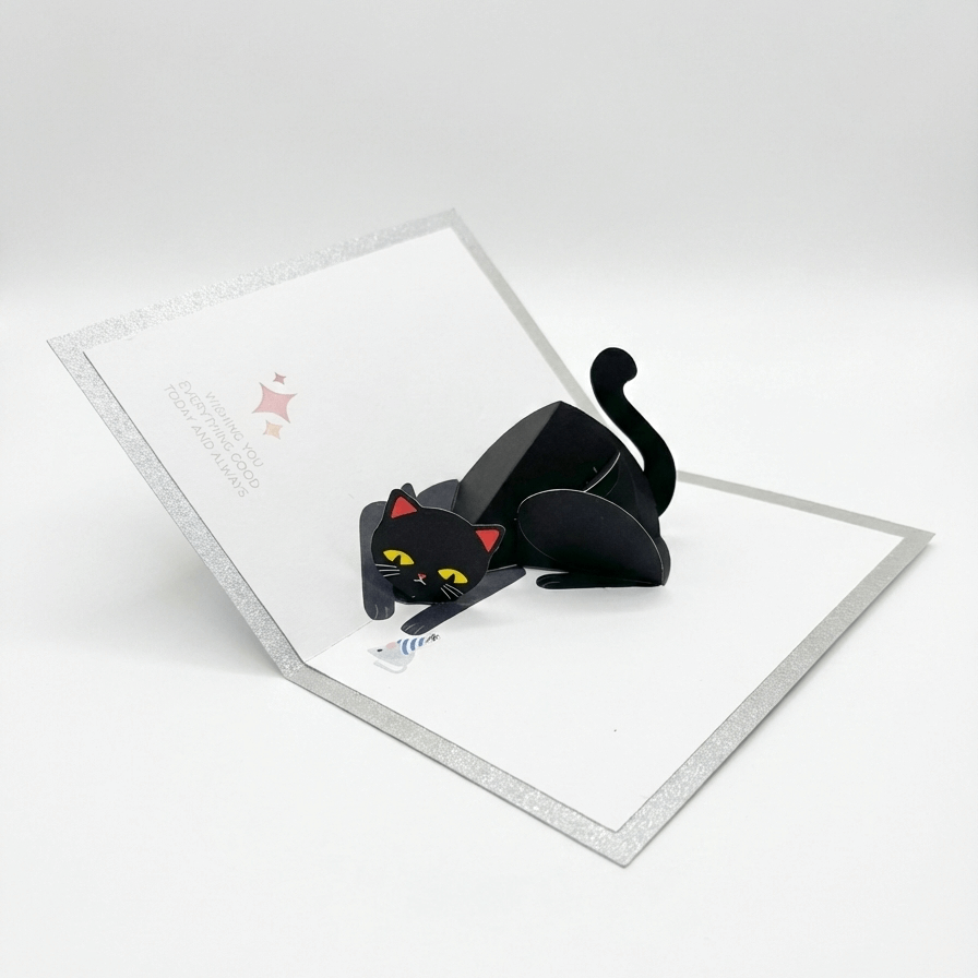 DIY 3D Pop-Up Playful Cat Greeting Card Printable Template