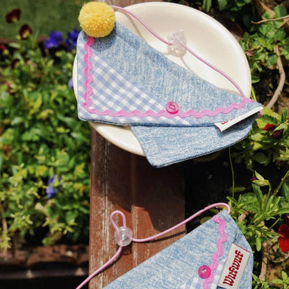 Denim Patchwork Pink Cat Bandana Collar