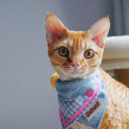 Denim Patchwork Pink Cat Bandana Collar