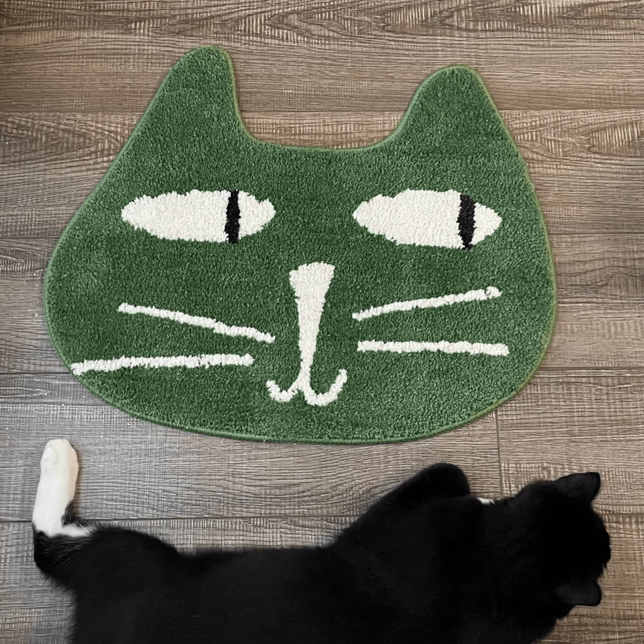 Green Funny Cute Cat Face Rug Door mat