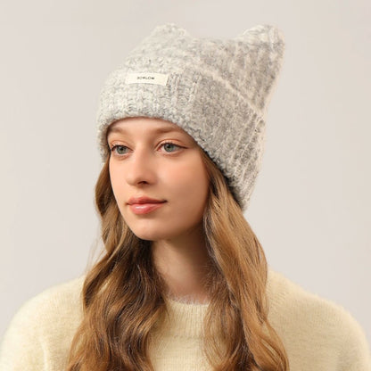 Grey Knitted Cat Ear Beanie 