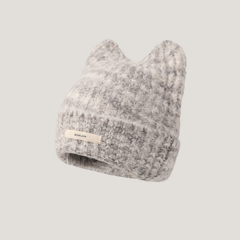 Grey Knitted Cat Ear Beanie