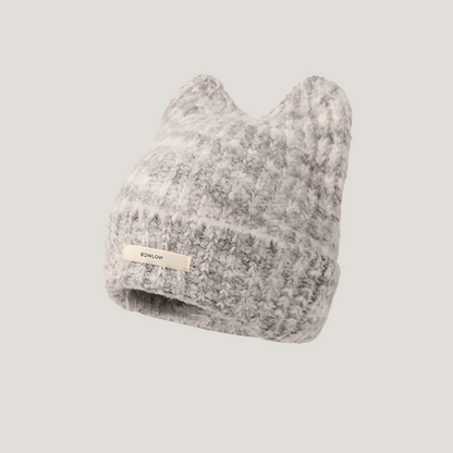 Grey Knitted Cat Ear Beanie 