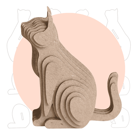 Layered Cardboard Sitting Cat Sculpture