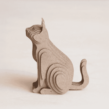 Layered Cardboard Sitting Cat Sculpture