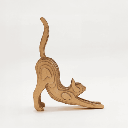 Layered Cardboard Cat Sculpture Template – Stretching Cat (Printable PDF)