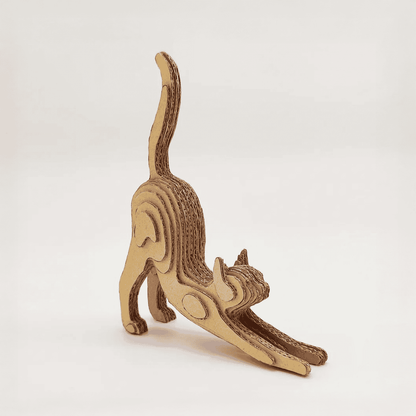 Layered Cardboard Cat Sculpture Template – Stretching Cat (Printable PDF)