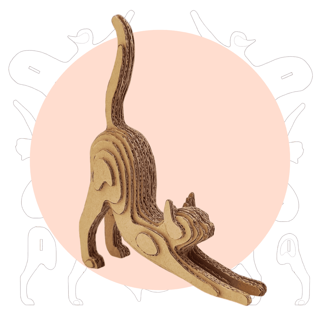 Layered Cardboard Cat Sculpture Template – Stretching Cat (Printable PDF)