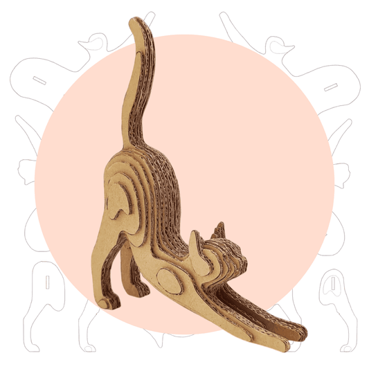Layered Cardboard Cat Sculpture Template – Stretching Cat (Printable PDF)