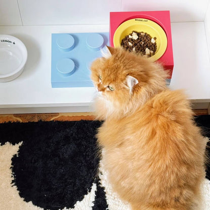 Lego Brick Playful Cat Elevated Feeding Station