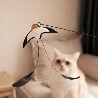 Lifelike Flying Bird Cat Wand Toy Feather