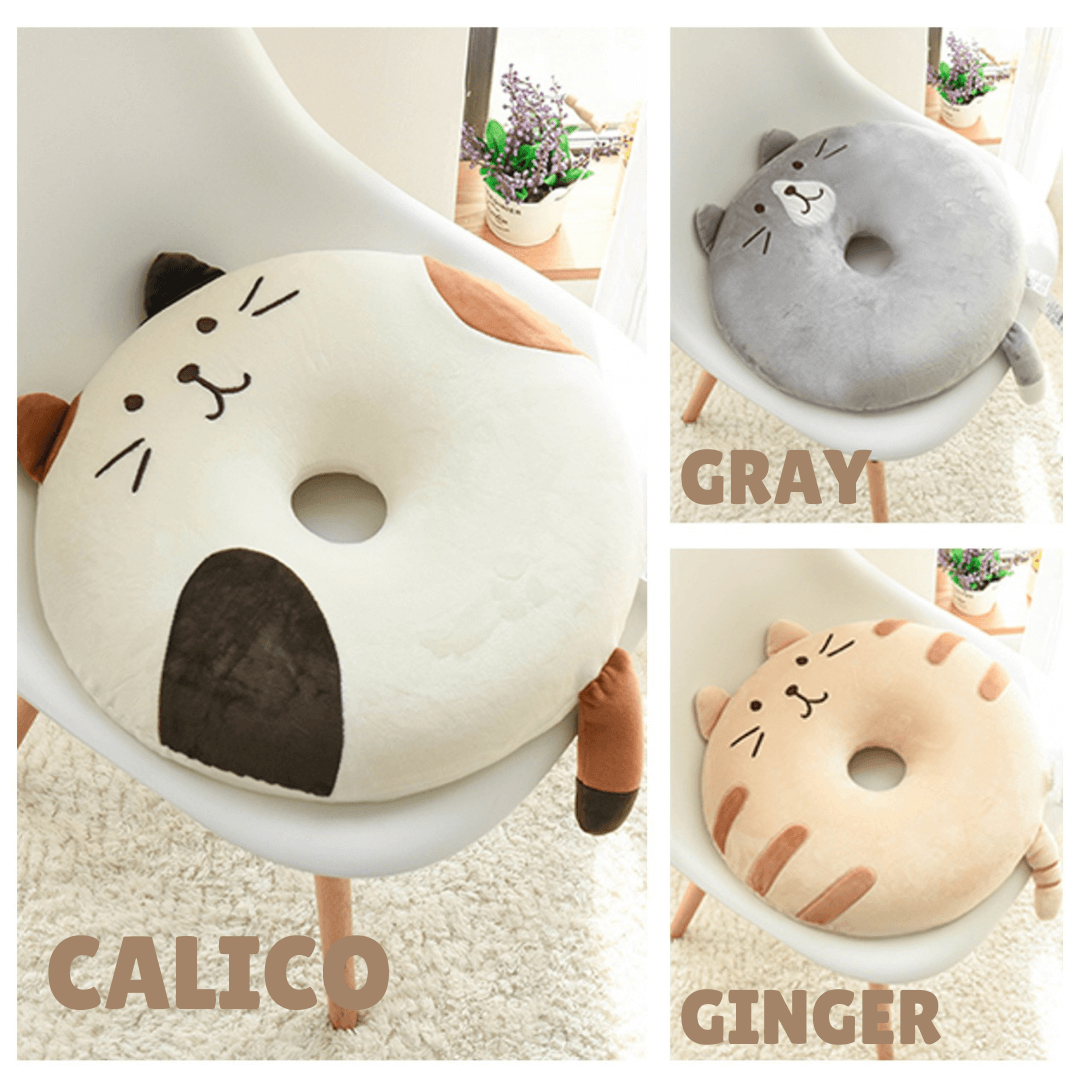 Comfy Cat Memory Foam Donut Cushion Ginger Gray Calico Cat