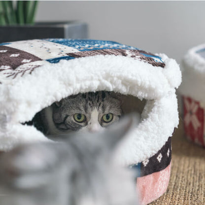 Nordic Fair Isle Covered Cat Bed - Petites Paws