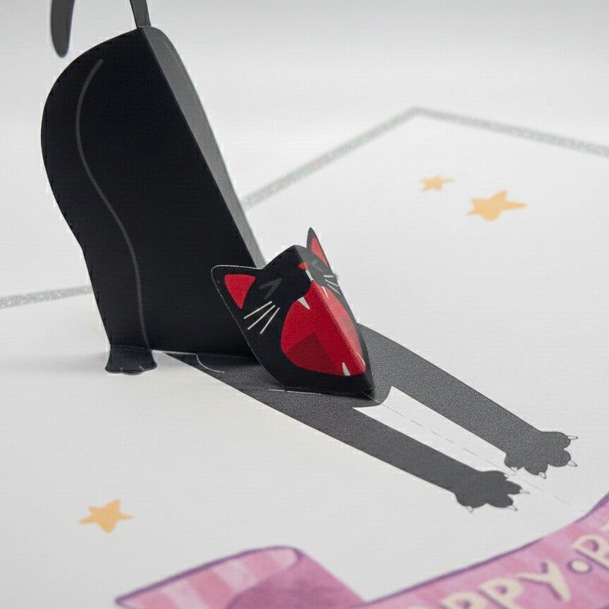 DIY 3D Pop-Up Stretching Cat Birthday Card Printable Template