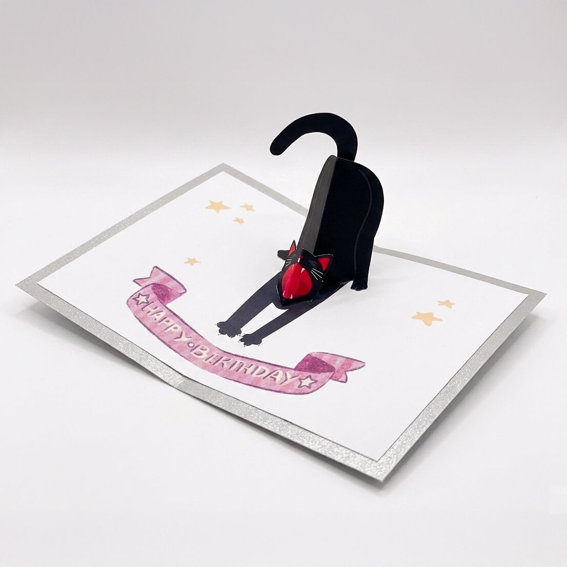 DIY 3D Pop-Up Stretching Cat Birthday Card Printable Template