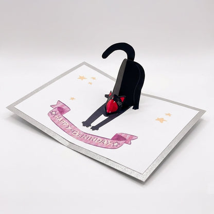 DIY 3D Pop-Up Stretching Cat Birthday Card Printable Template