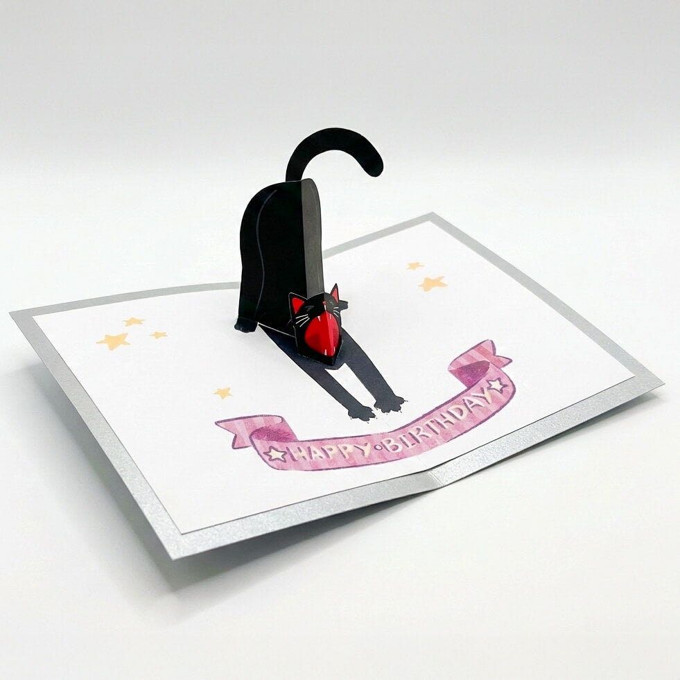 DIY 3D Pop-Up Stretching Cat Birthday Card Printable Template