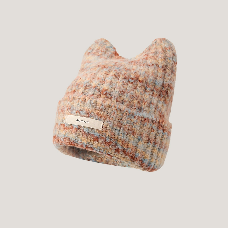 Orange Knitted Cat Ear Beanie 