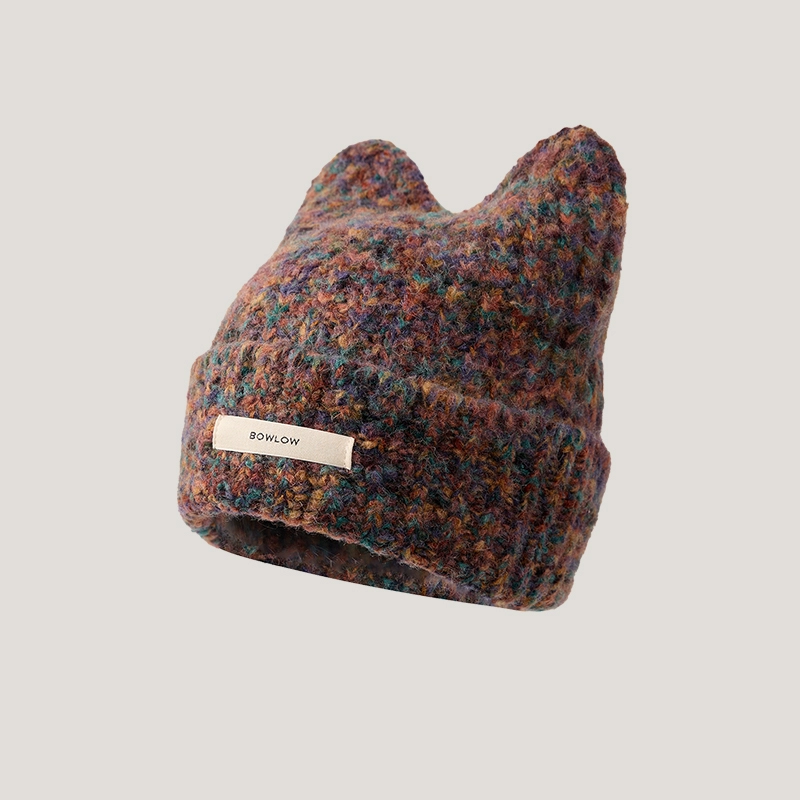 Purple Knitted Cat Ear Beanie 