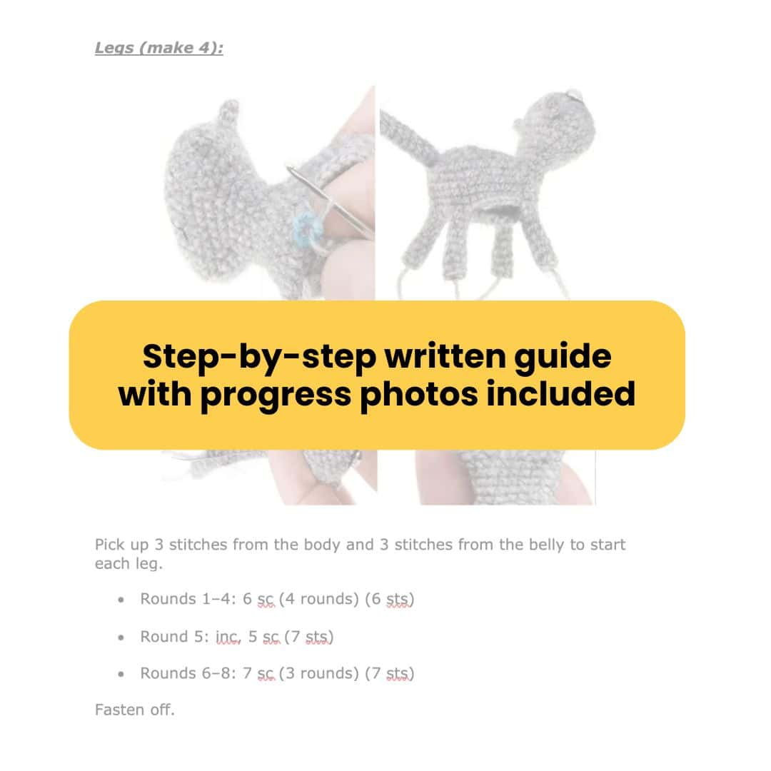 Step by step guide of Quirky Curious Mini Gray Cat Amigurumi Crochet Pattern