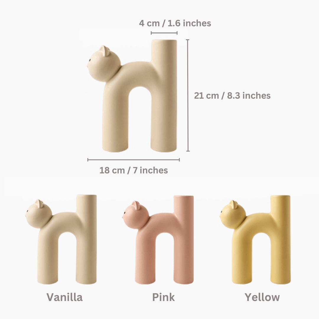 Ceramic Cat Flower Vase white yellow pink