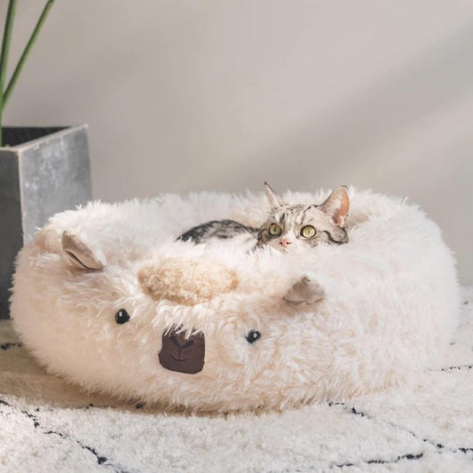 Fluffy Alpaca Cat Nest Bed - Petites Paws