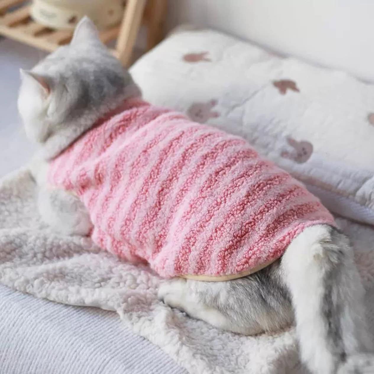 Cat Fleece Winter Sweater Vest Warm Clothes Pink