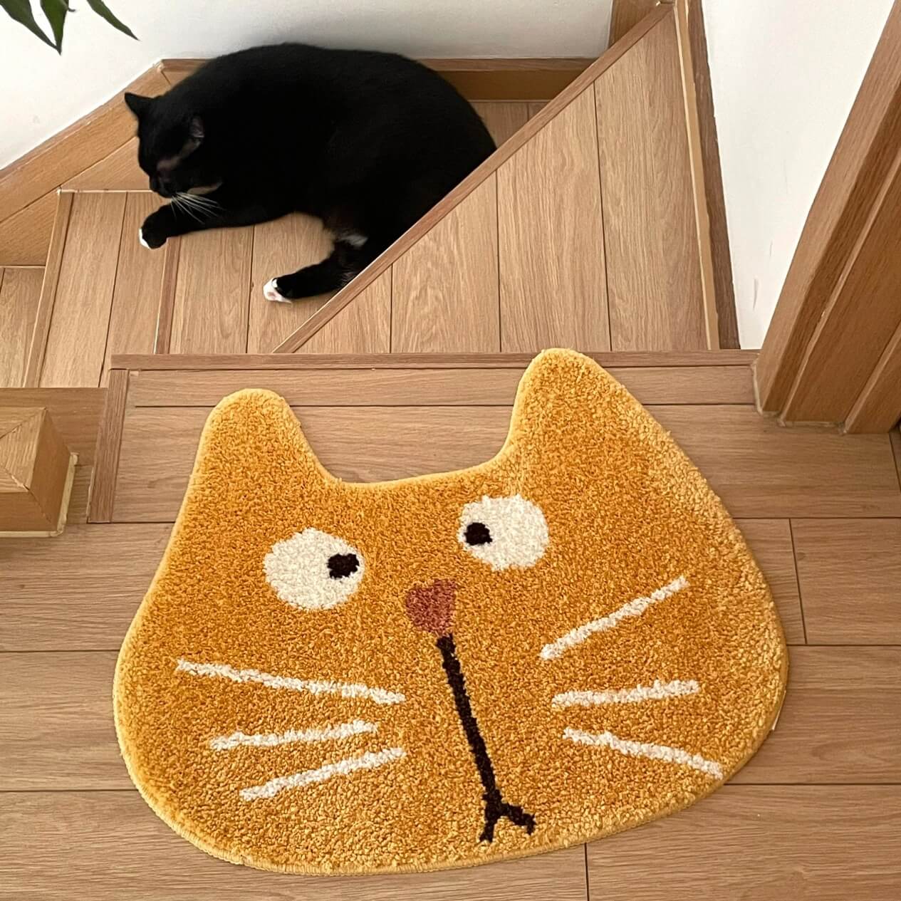 Yellow Funny Cute Cat Face Rug Door mat