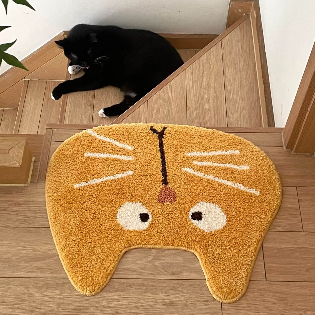 Yellow Funny Cute Cat Face Rug Door mat