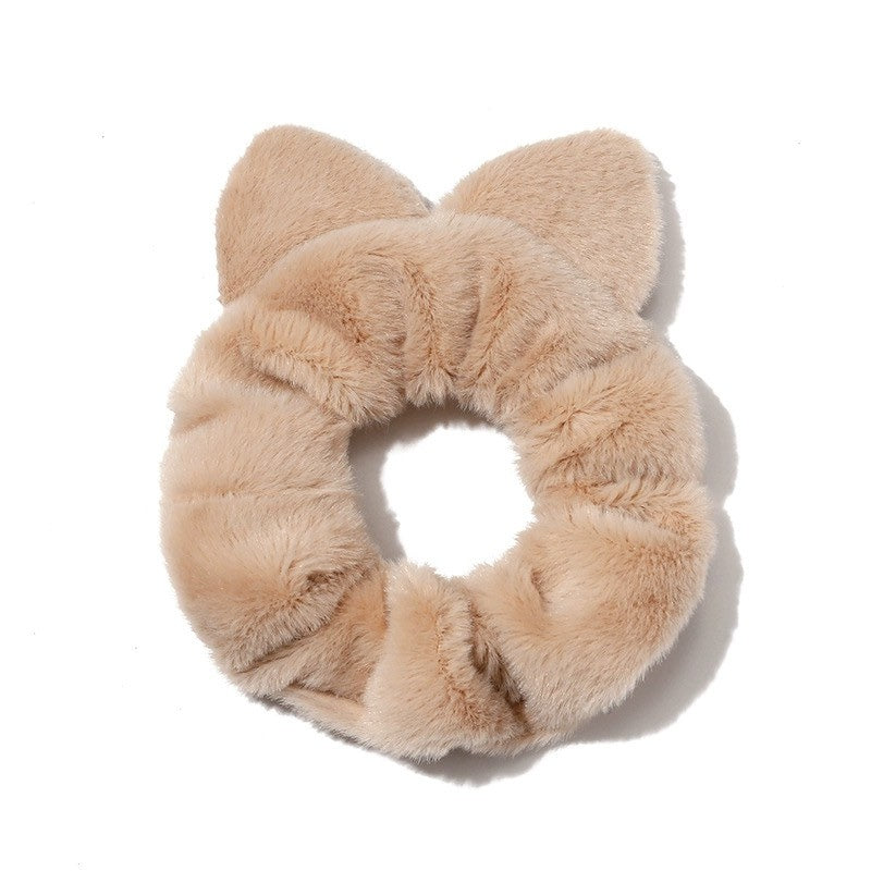 Fluffy Cat Ear Scrunchies Set (White, Beige, Khaki, Brown)