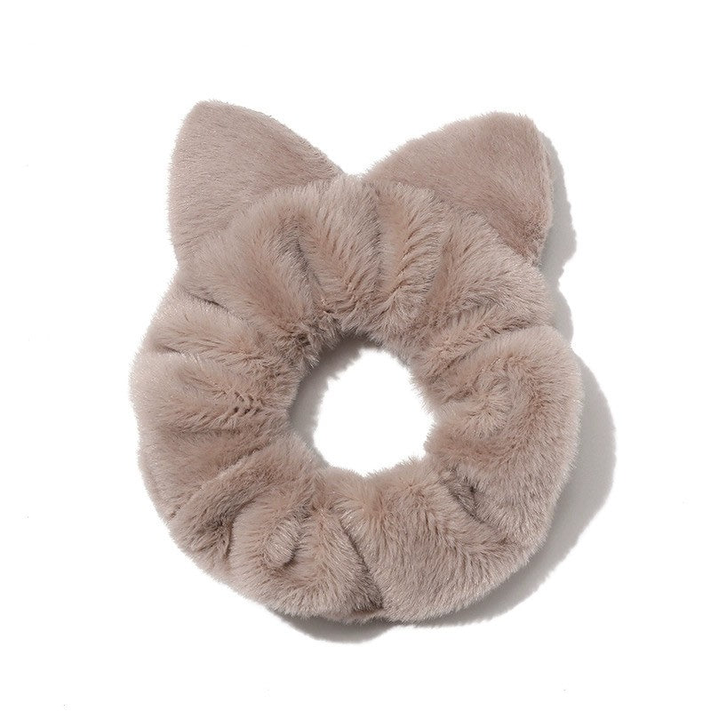 Fluffy Cat Ear Scrunchies Set (White, Beige, Khaki, Brown)