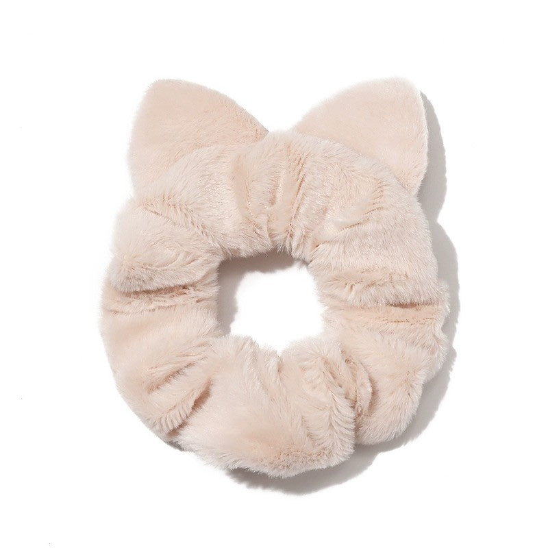 Fluffy Cat Ear Scrunchies Set (White, Beige, Khaki, Brown)