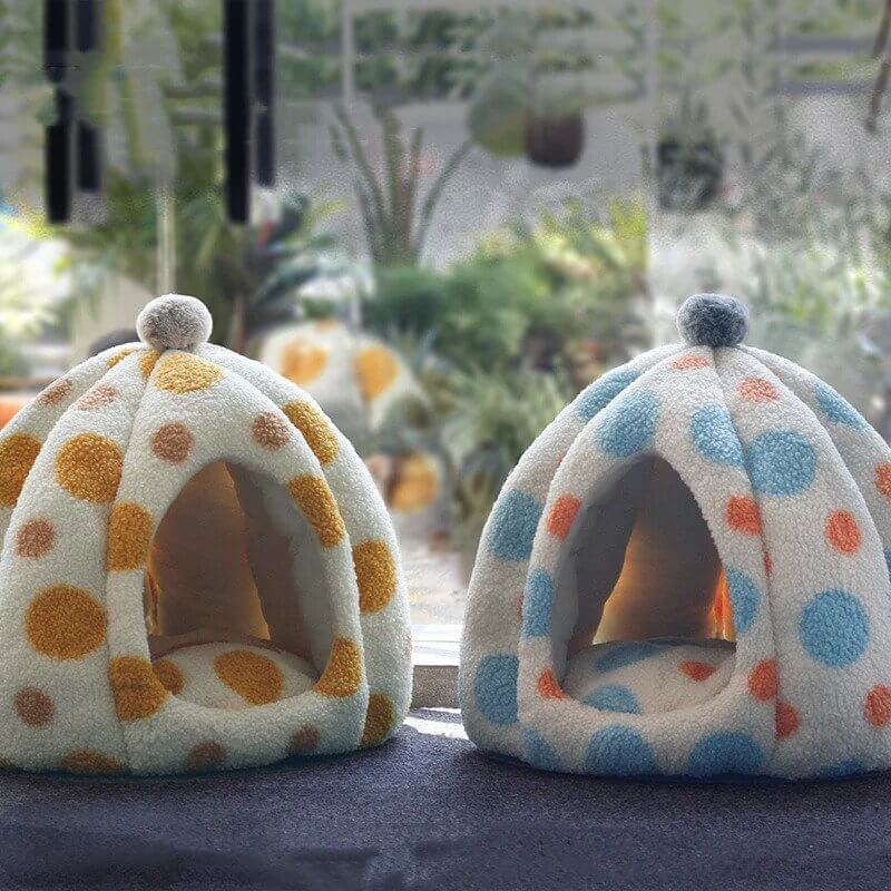 Pumpkin Polka Dot Fleece Cat Winter Bed 