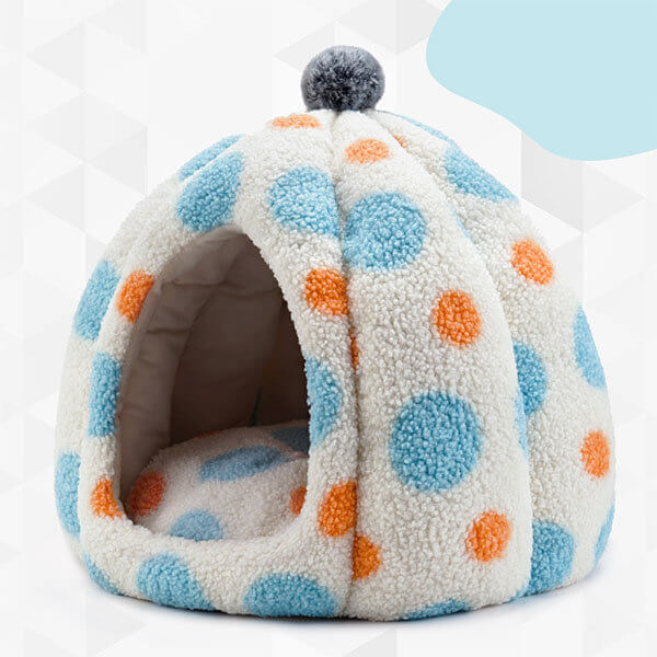 Pumpkin Polka Dot Fleece Cat Winter Bed 